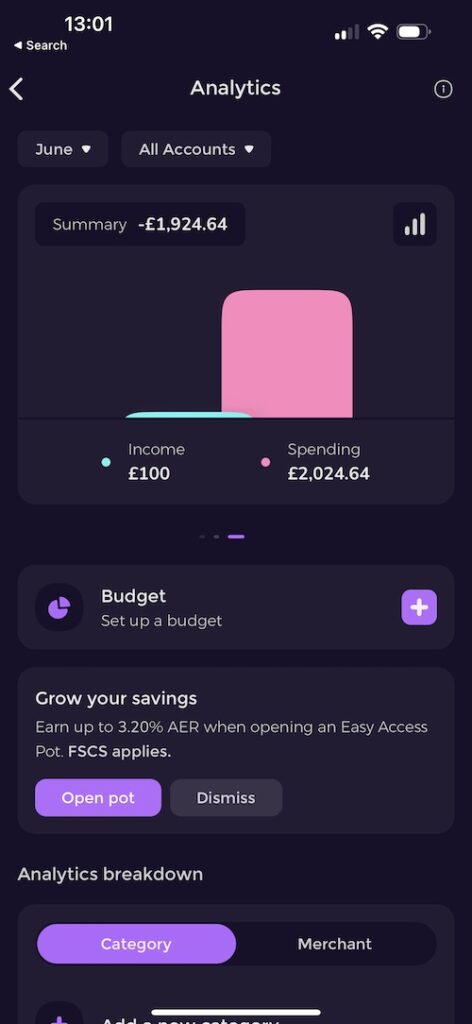 Screenshot of Emma Budgeting App analytics