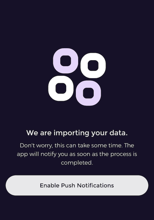 Screenshot of Emma app notification of data importing