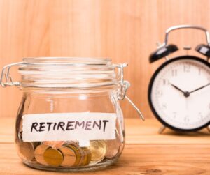 retirement savings pot and clock
