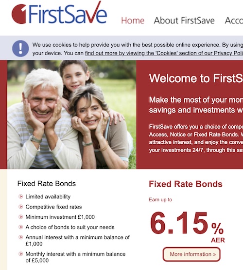 First Save savings account website screenshot