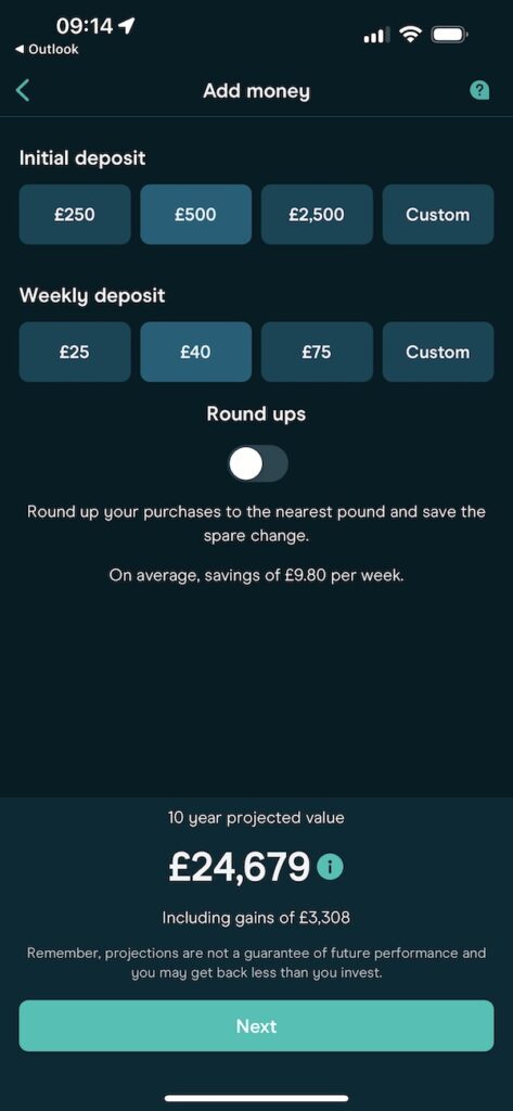 Moneybox investing app screenshot