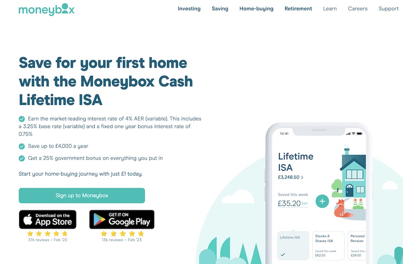 Moneybox website screenshot