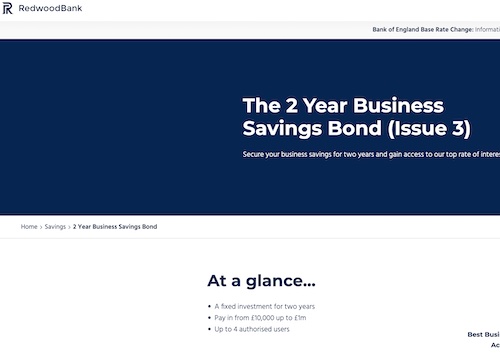 Redwood Bank savings account website screenshot