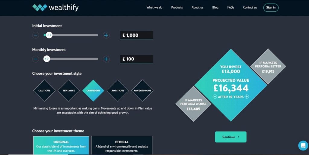 Wealthify Investment Options screenshot