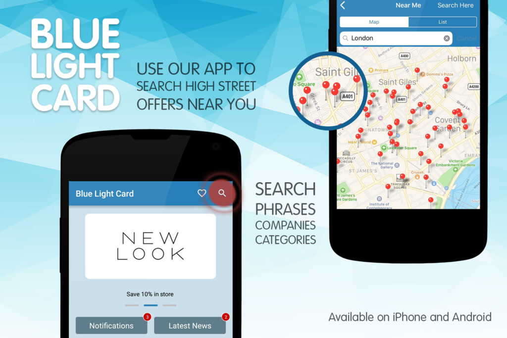 Blue Light Card search facility on app