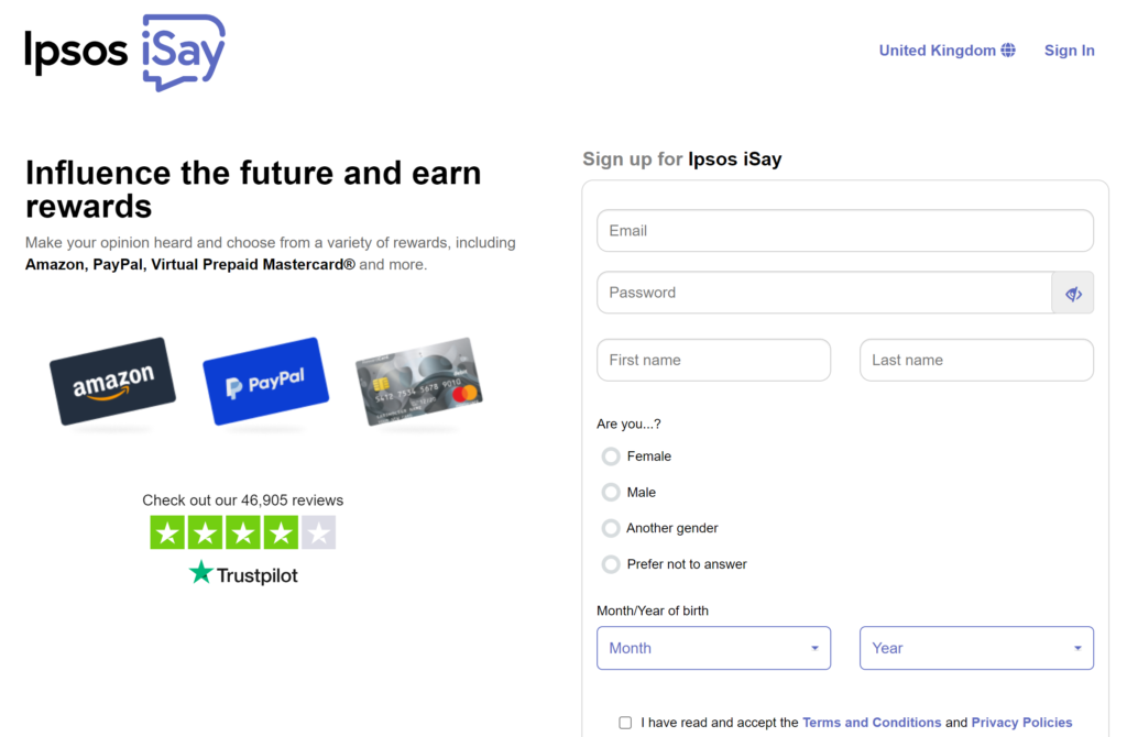 Ipsos iSay registration form