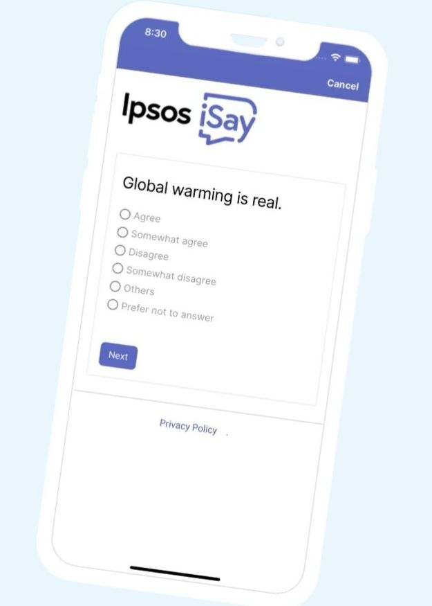 Ipsos iSay opinions question screenshot