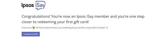 Ipsos iSay registration completion screenshot