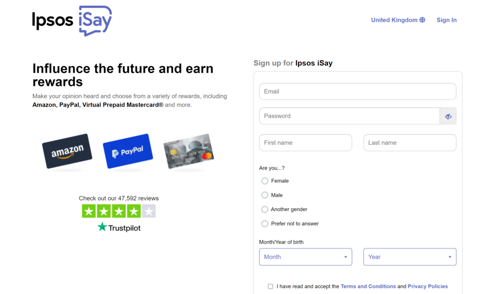 Ipsos iSay registration screenshot