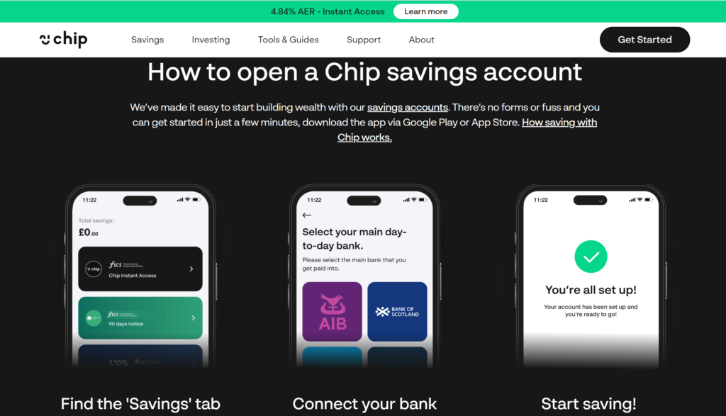 Chip How to open an account website screenshot