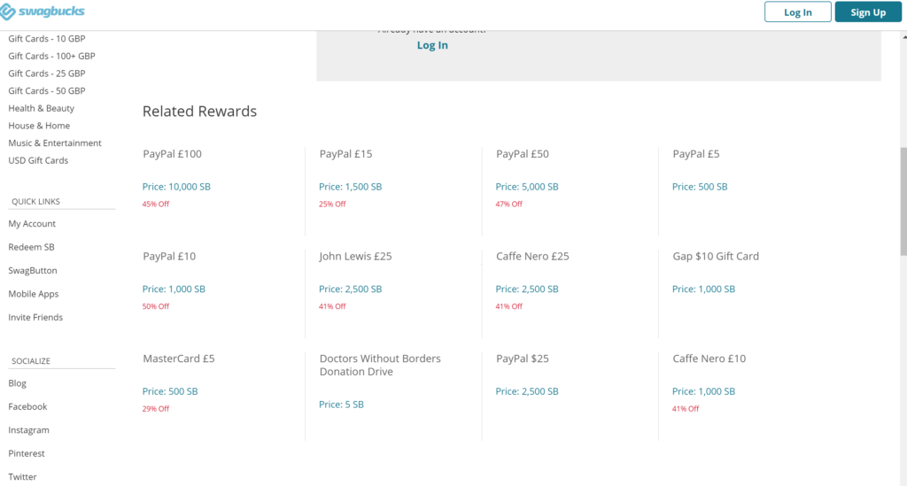 Swagbucks web screenshot cashback offers