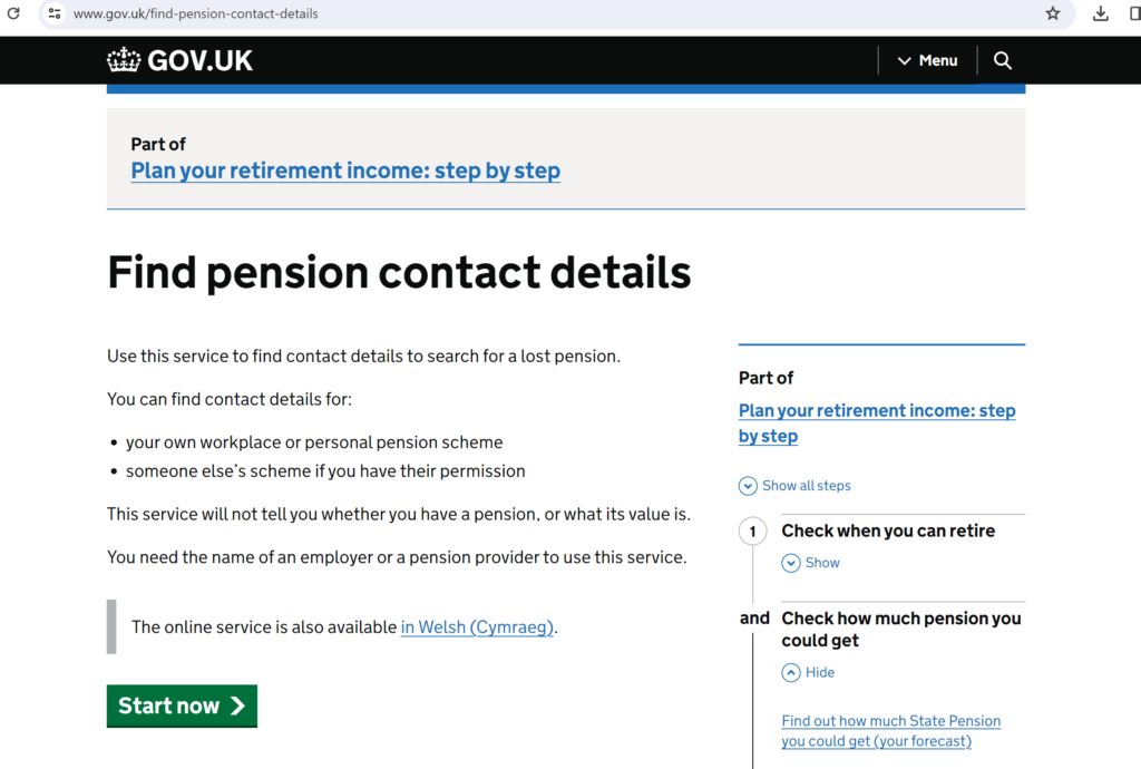 government pension tracker website screenshot