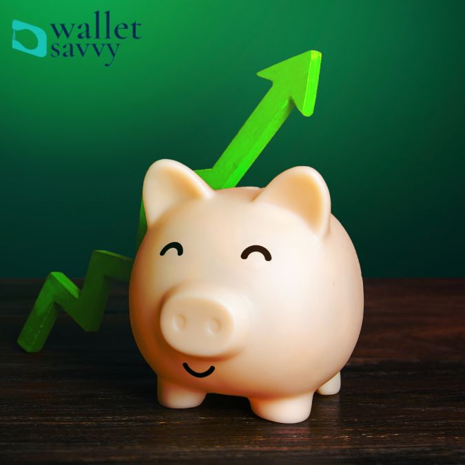 piggy bank rising savings arrow