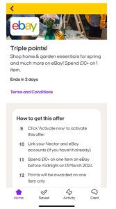 Nectar eBay Triple points offer